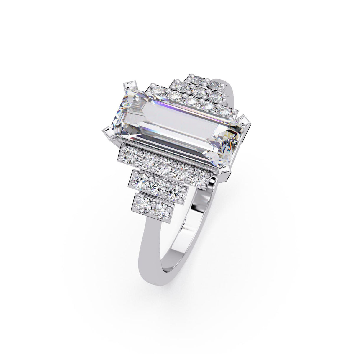 Lab-Grown Diamond 2.30 Ct Octagon Art Deco Step Halo Ring - Sterling Silver
