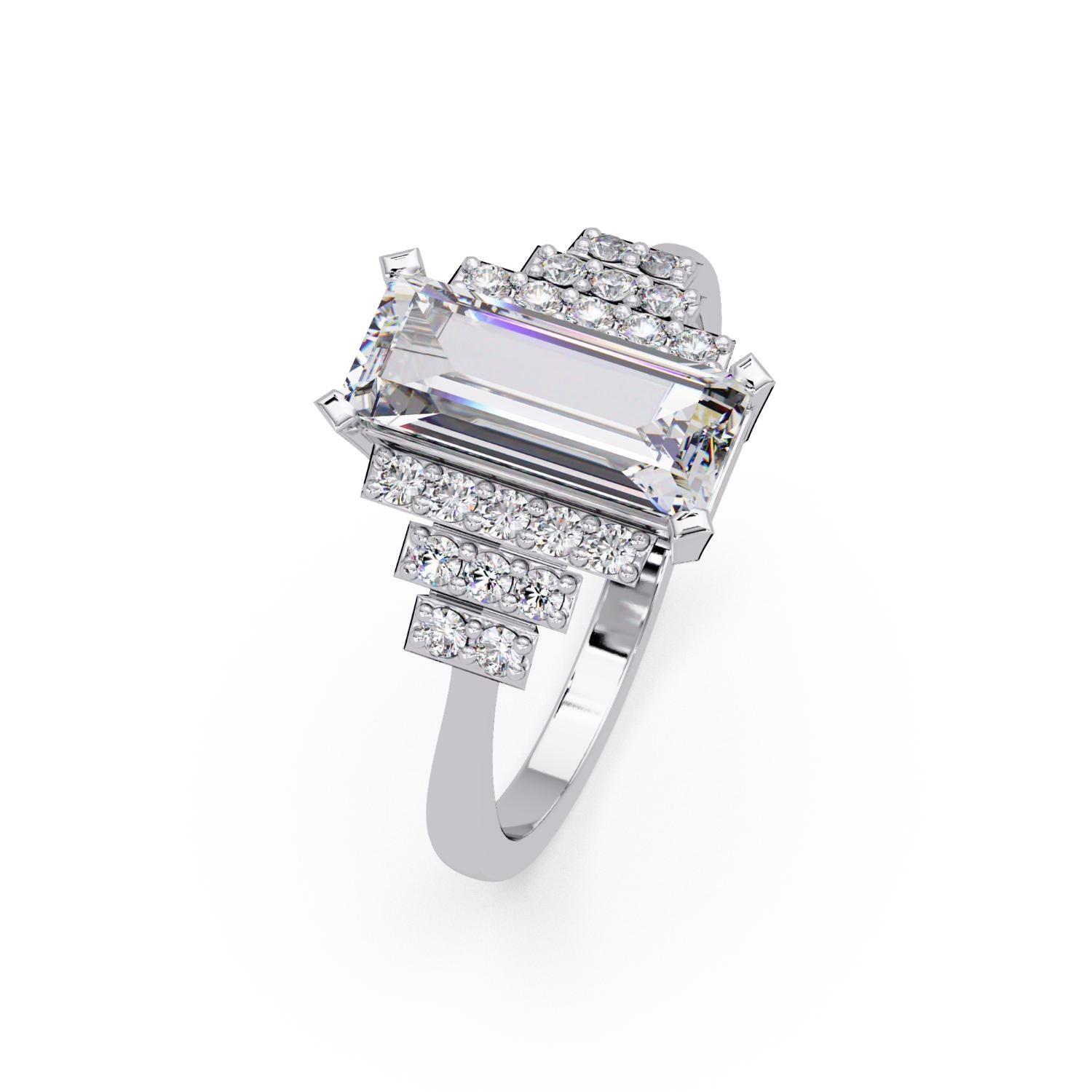 Lab-Grown Diamond 2.30 Ct Octagon Art Deco Step Halo Ring - Sterling Silver