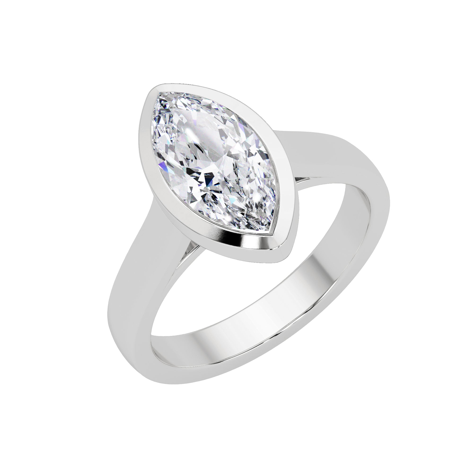 Lab-Grown Diamond 1.50 Ct Marquise Minimalist Bezel Solitaire Ring - Sterling Silver