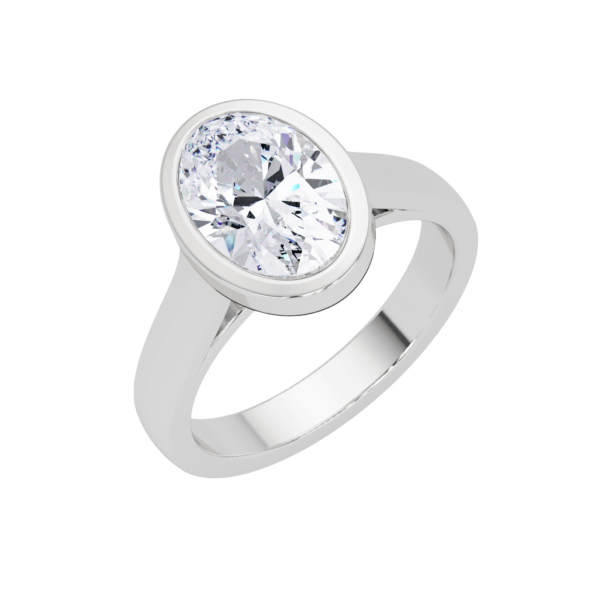 Lab-Grown Diamond 2.00 Ct Oval Minimalist Bezel Solitaire Ring - Sterling Silver