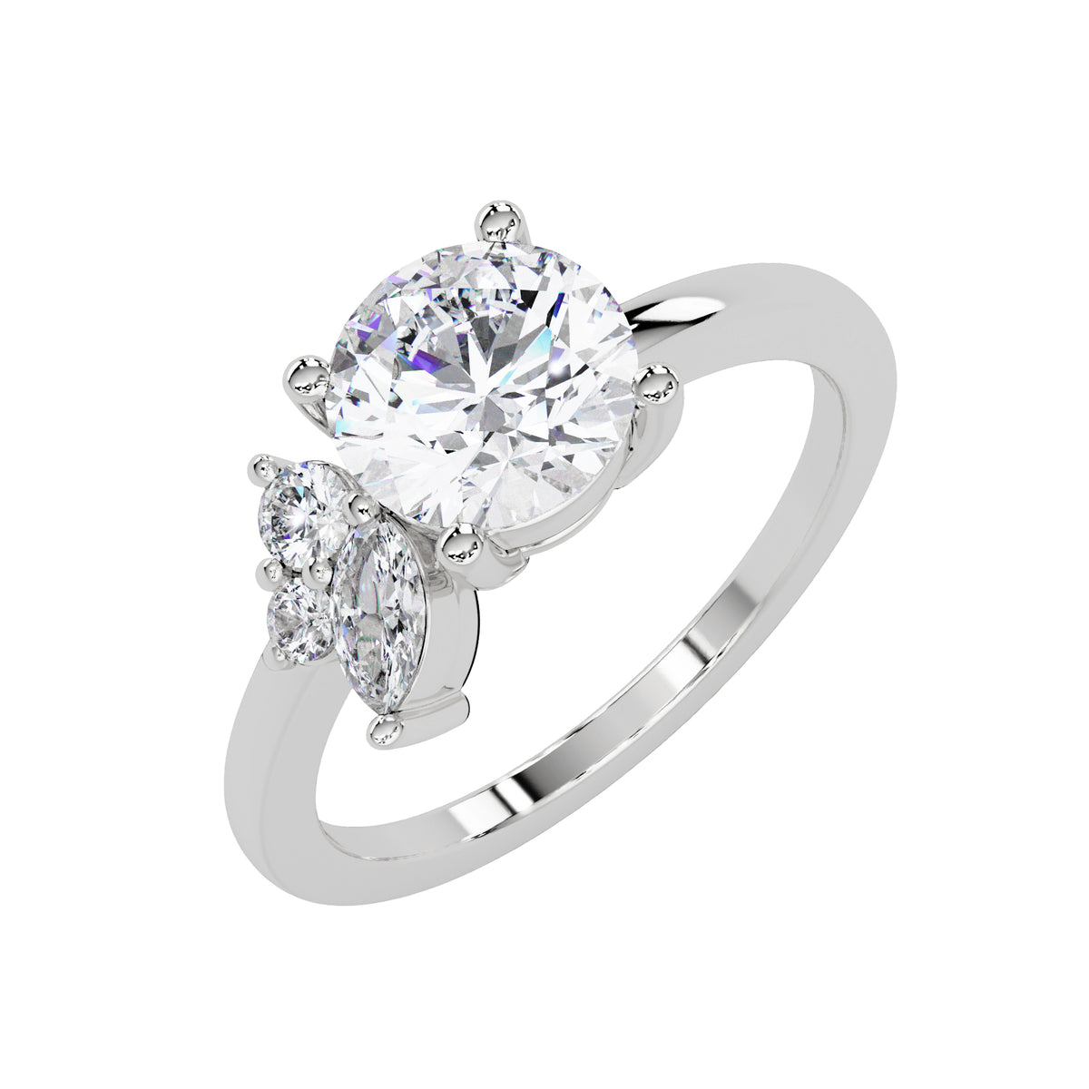 1.85 Ct Round & Marquise Lab-Grown Diamond Floral Ring - 925 Sterling Silver