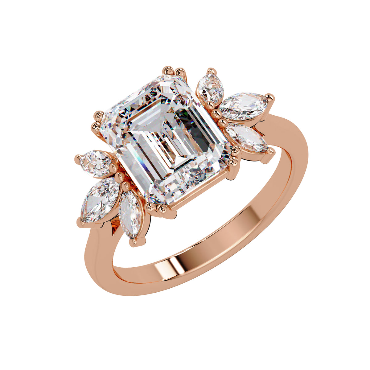 3.80 Ct Octagon & Marquise Lab-Grown Diamond Ring - 925 Sterling Silver