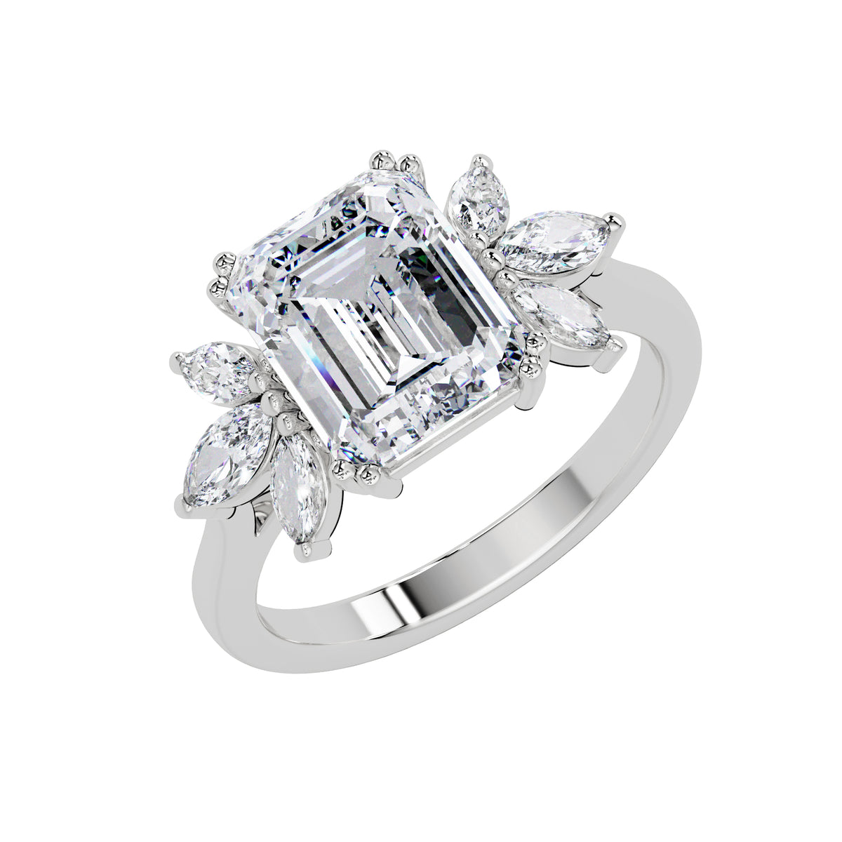 3.80 Ct Octagon & Marquise Lab-Grown Diamond Ring - 925 Sterling Silver