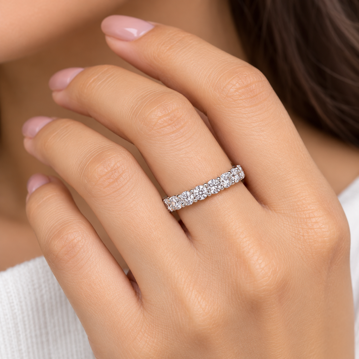 1.15 Ct Round Lab-Grown Diamond Eternity Band Ring- 925 Sterling Silver
