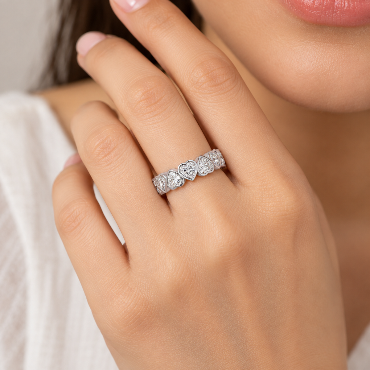 3.65 Ct Heart Lab-Grown Diamond Eternity Ring - 925 Sterling Silver