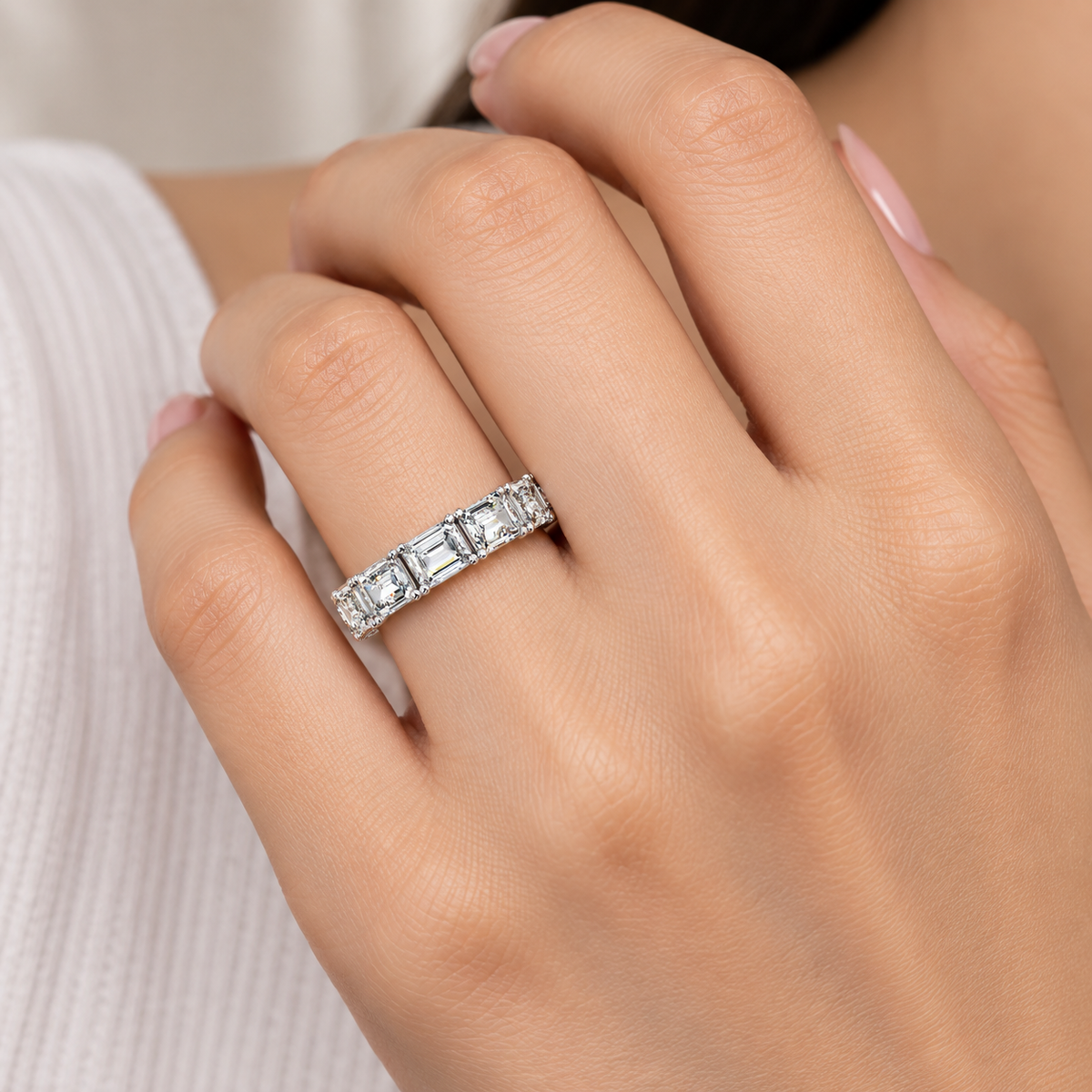 3.30 Ct Octagon & Round Lab-Grown Diamond Eternity Ring - 925 Sterling Silver