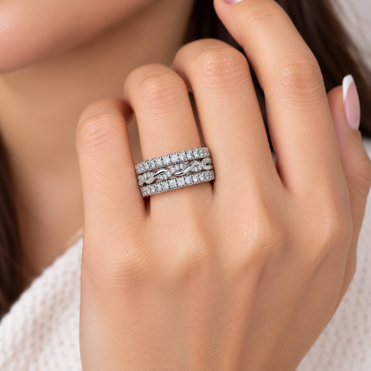 1.20 Ct Round Lab-Grown Diamond Multi-Row Band Ring - 925 Sterling Silver