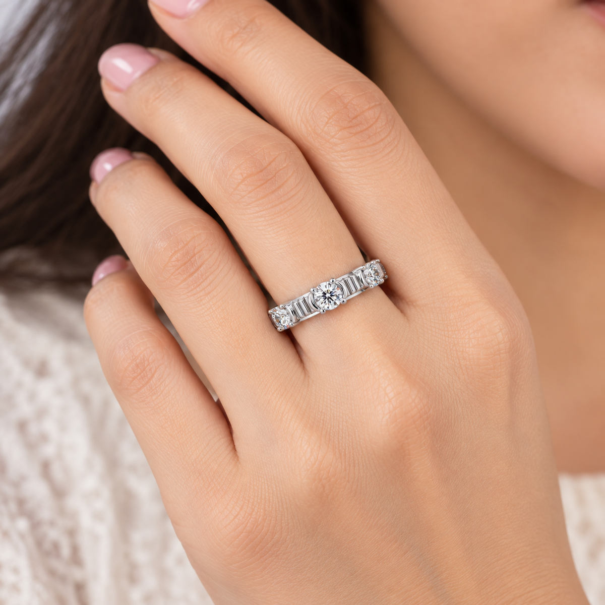 0.60 Ct Round Lab-Grown Diamond Eternity Band Ring - 925 Sterling Silver