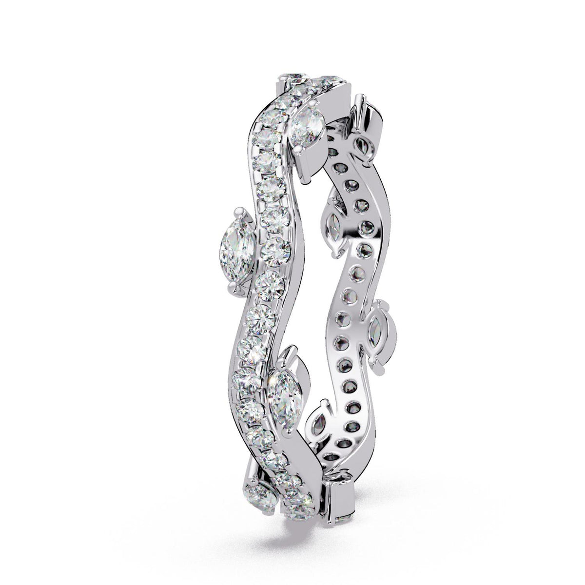 0.65 Ct Marquise & Round Lab-Grown Diamond Band Ring - 925 Sterling Silver