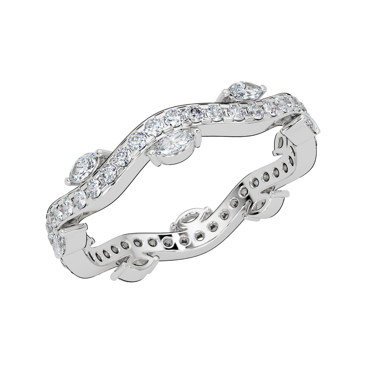 0.65 Ct Marquise & Round Lab-Grown Diamond Band Ring - 925 Sterling Silver