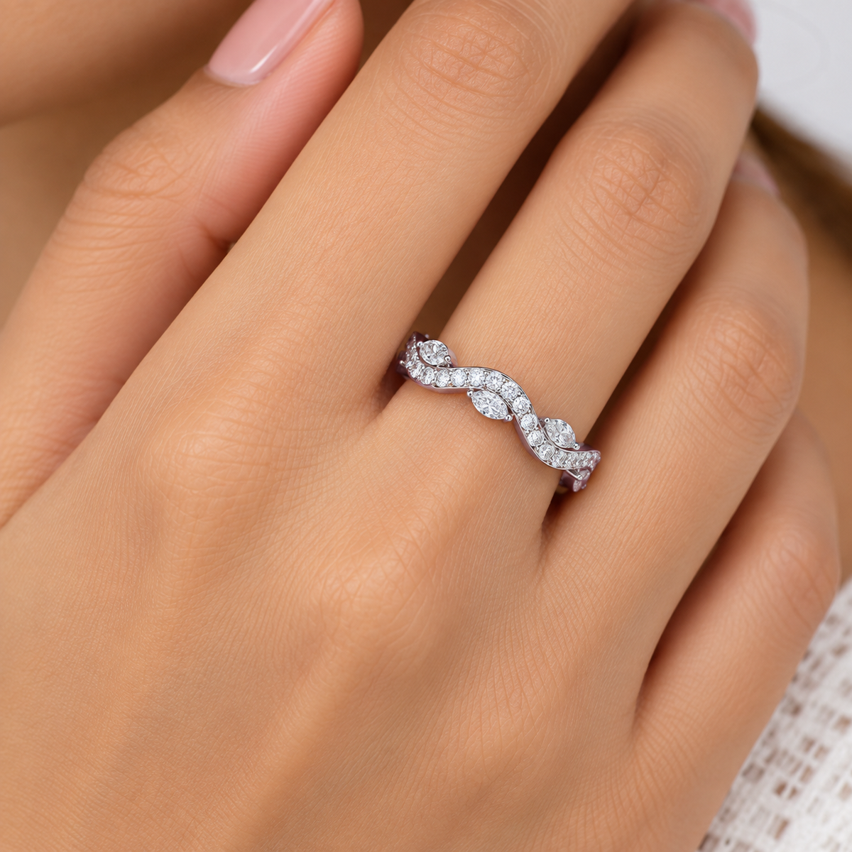 0.65 Ct Marquise & Round Lab-Grown Diamond Band Ring - 925 Sterling Silver