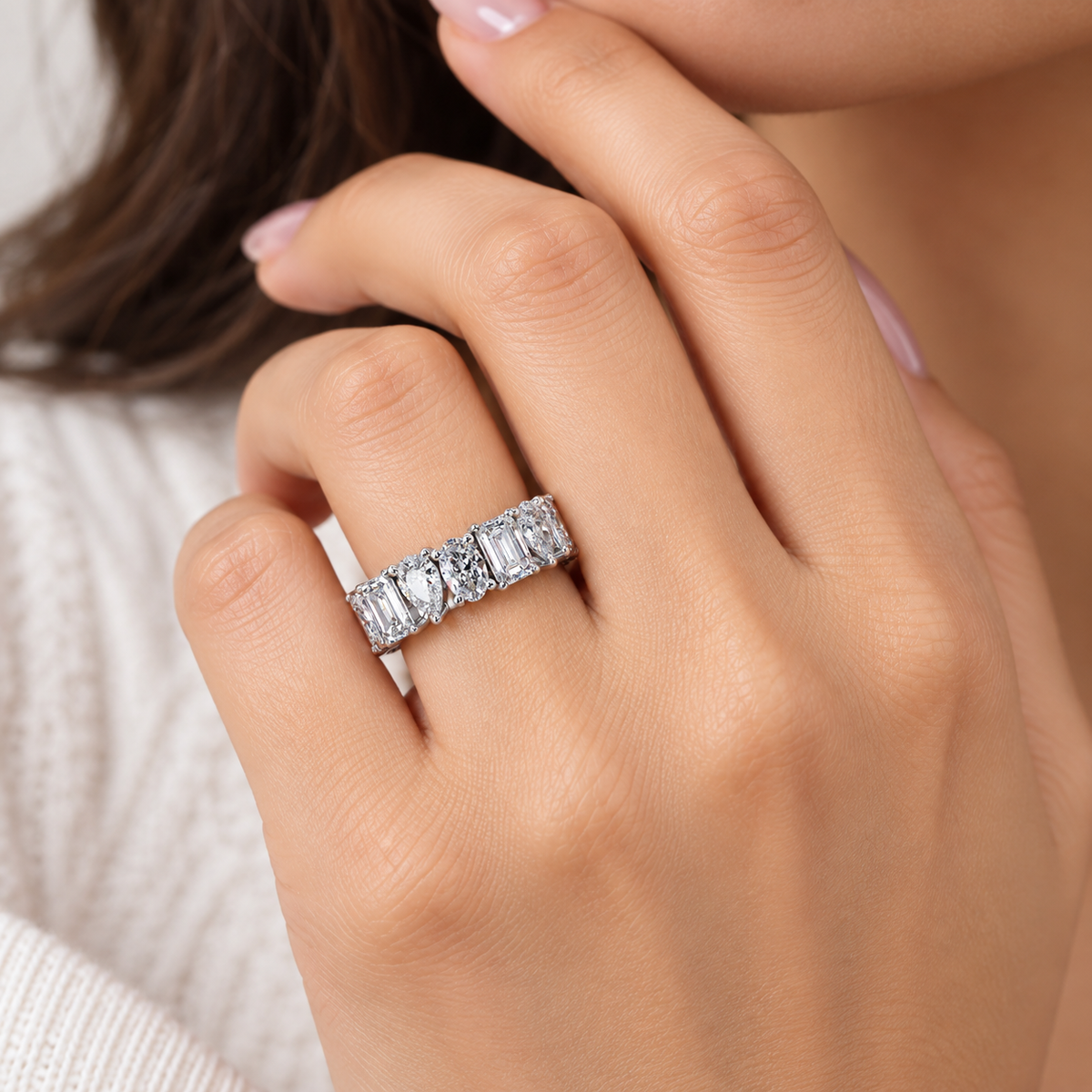4.25 Ct Octagon Oval & Pear Lab-Grown Diamond Eternity Ring - 925 Sterling Silver