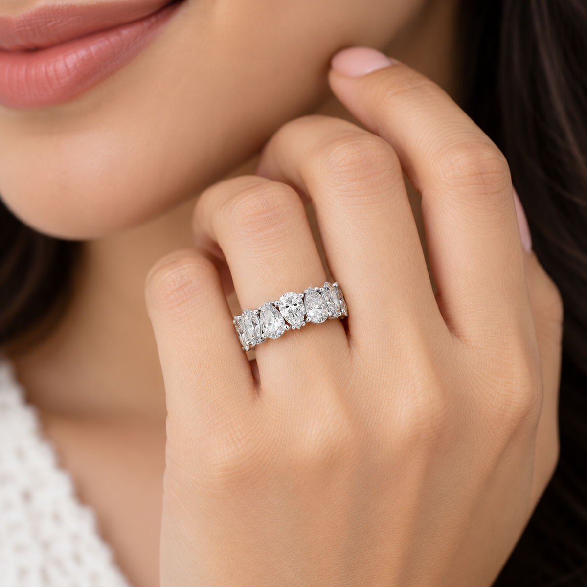 5.00 Ct Pear-Shaped Lab-Grown Diamond Eternity Ring - 925 Sterling Silver