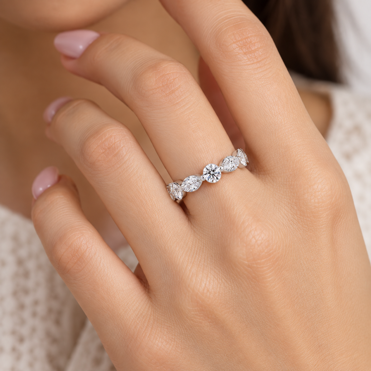 1.65 Ct Marquise & Round Lab-Grown Diamond Eternity Ring - 925 Sterling Silver