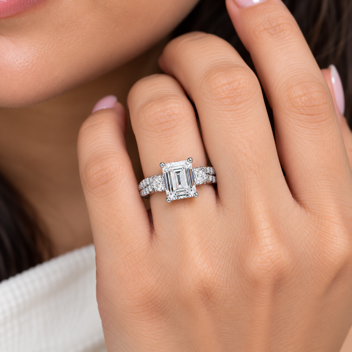 2.85 Ct Octagon & Round Lab-Grown Diamond Halo Ring - 925 Sterling Silver