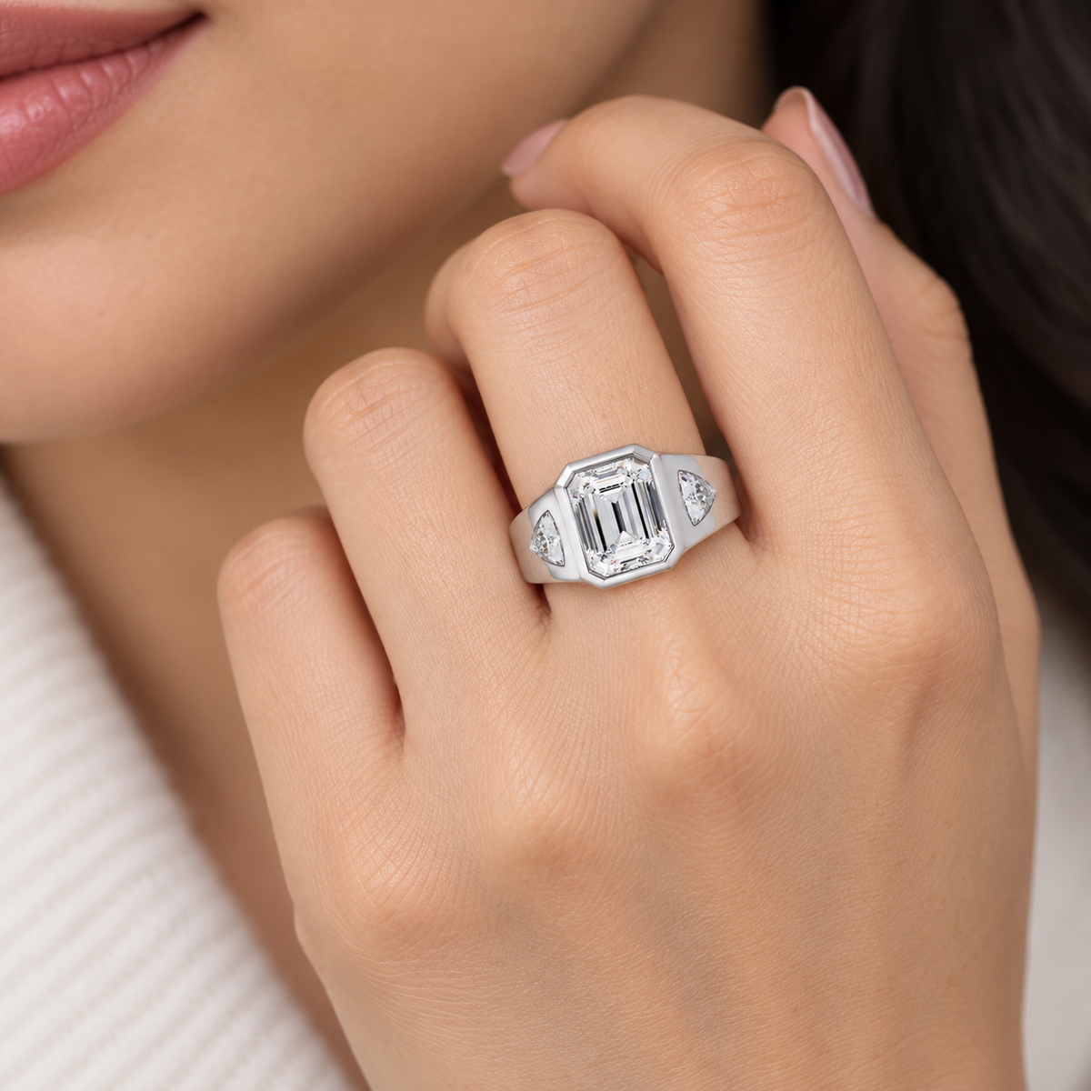 2.70 Ct Octagon & Trillion Lab-Grown Diamond Ring - 925 Sterling Silver