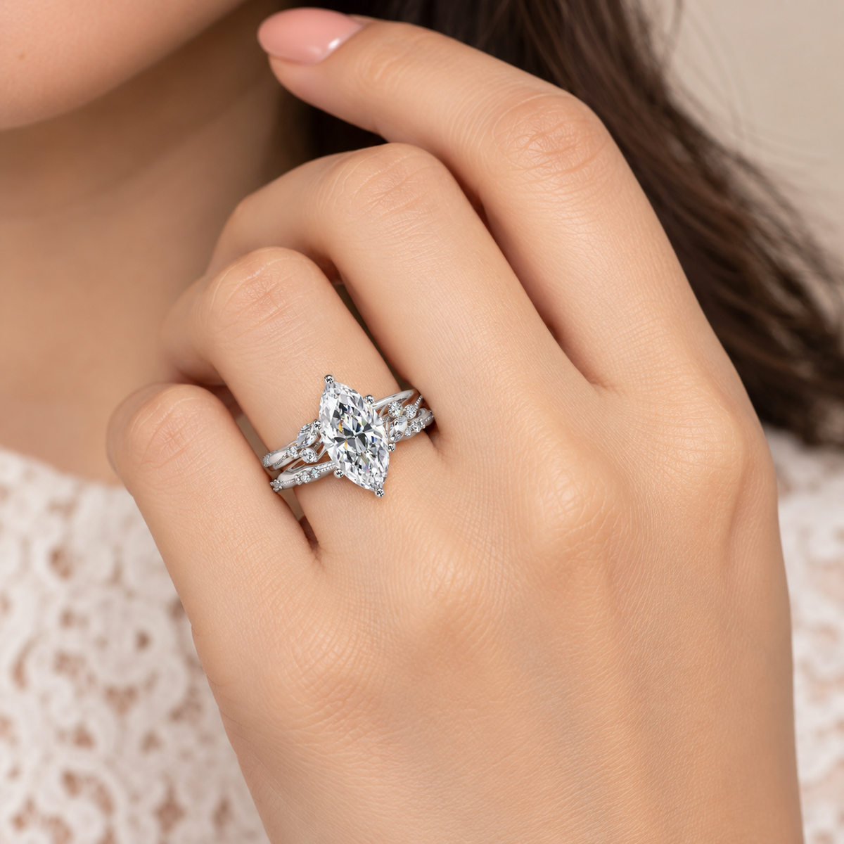 2.25 Ct Marquise Lab-Grown Diamond Three-Stone Ring - 925 Sterling Silver