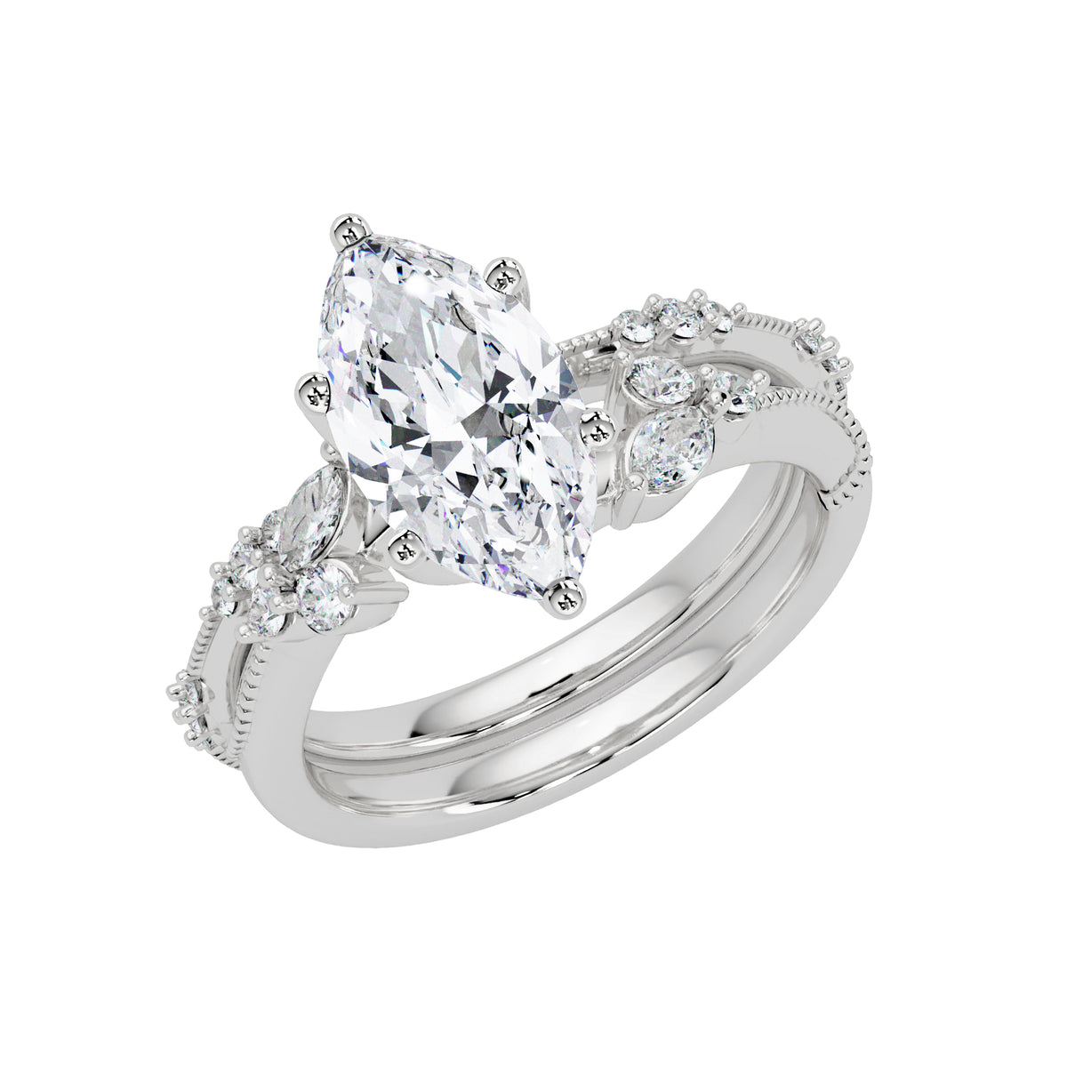 2.25 Ct Marquise Lab-Grown Diamond Three-Stone Ring - 925 Sterling Silver