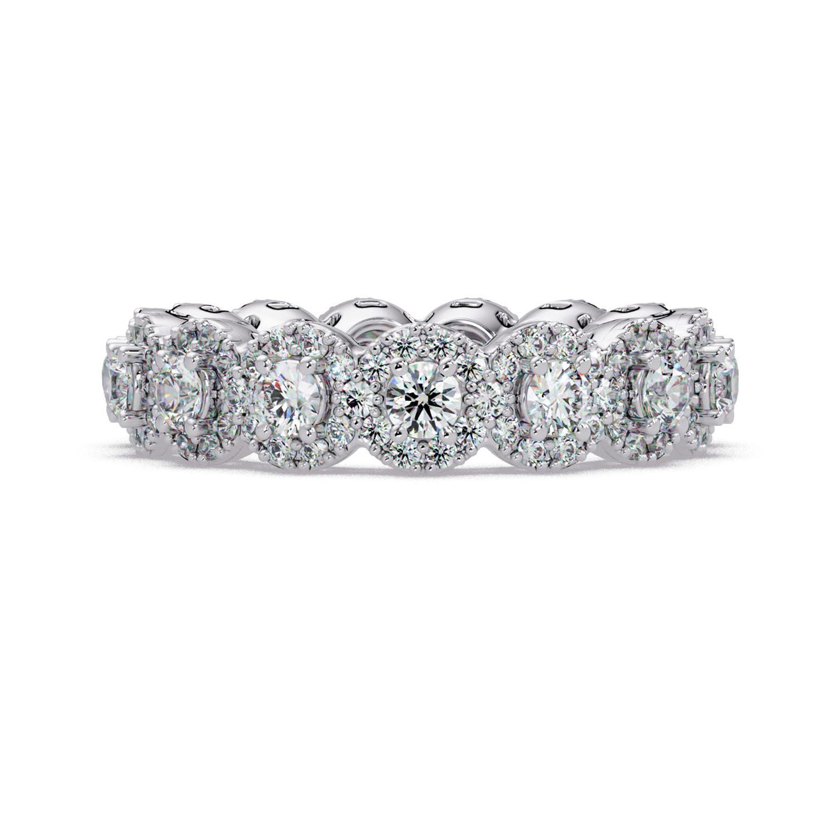 2.20 Ct Round Lab-Grown Diamond Halo Eternity Ring - 925 Sterling Silver