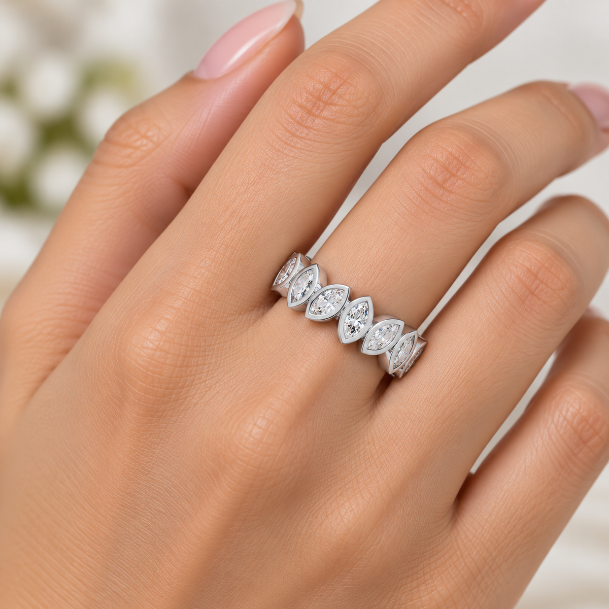 2.00 Ct Marquise Lab-Grown Diamond Bezel Eternity Ring - 925 Sterling Silver