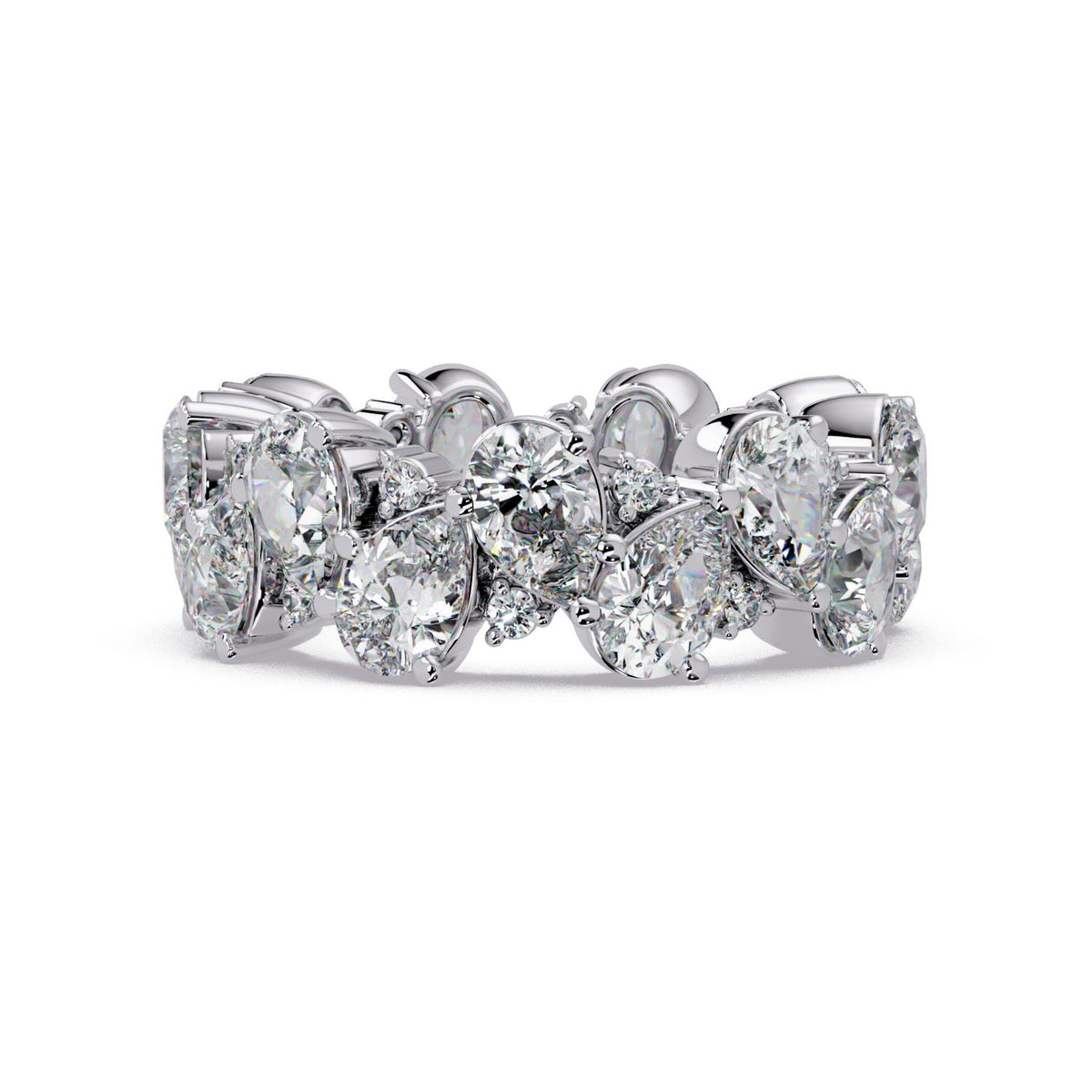 7.00 Ct Pear & Round Lab-Grown Diamond Eternity Ring - 925 Sterling Silver