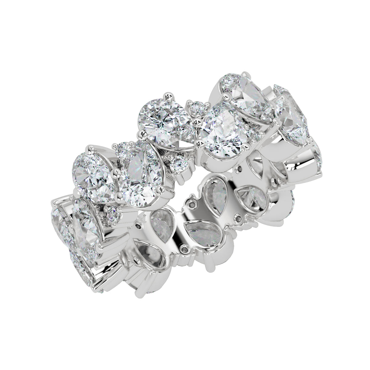 7.00 Ct Pear & Round Lab-Grown Diamond Eternity Ring - 925 Sterling Silver