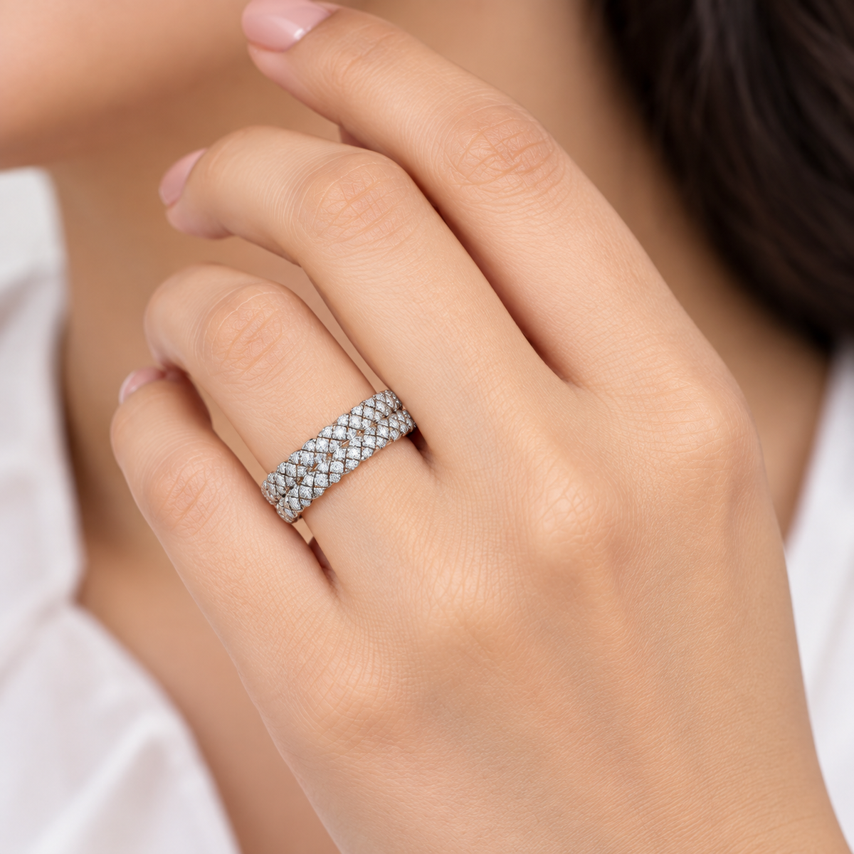 0.85 Ct Round Lab-Grown Diamond Multi-Row Eternity Band Ring - 925 Sterling Silver