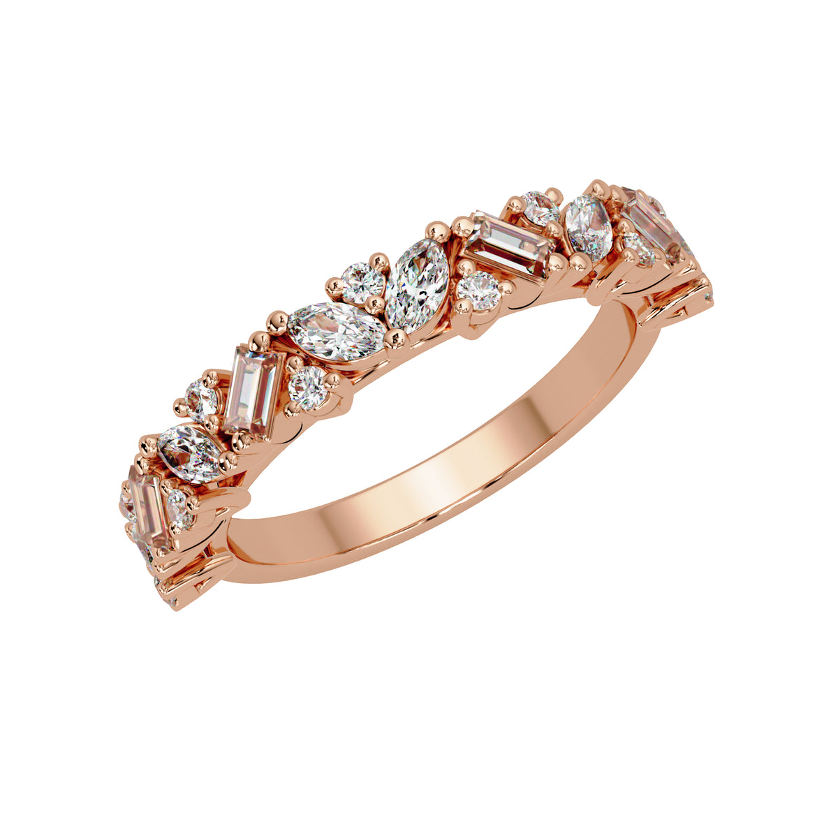 0.70 Ct Marquise, Baguette & Round Lab-Grown Diamond Band Ring - 925 Sterling Silver