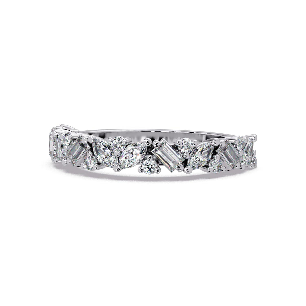 0.70 Ct Marquise, Baguette & Round Lab-Grown Diamond Band Ring - 925 Sterling Silver