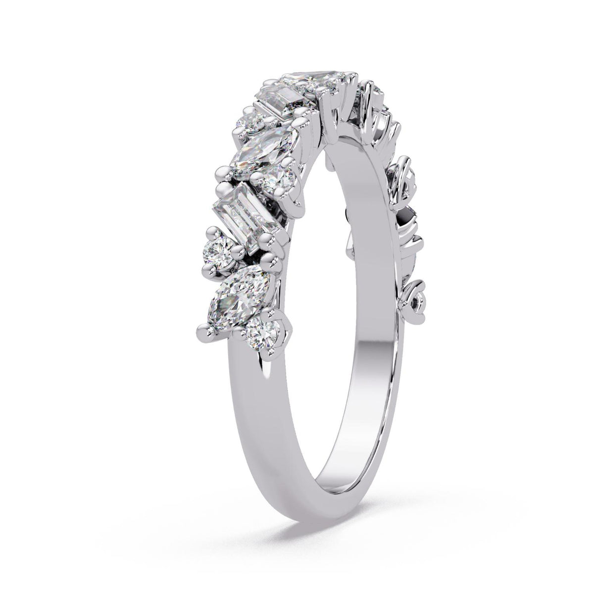 0.70 Ct Marquise, Baguette & Round Lab-Grown Diamond Band Ring - 925 Sterling Silver