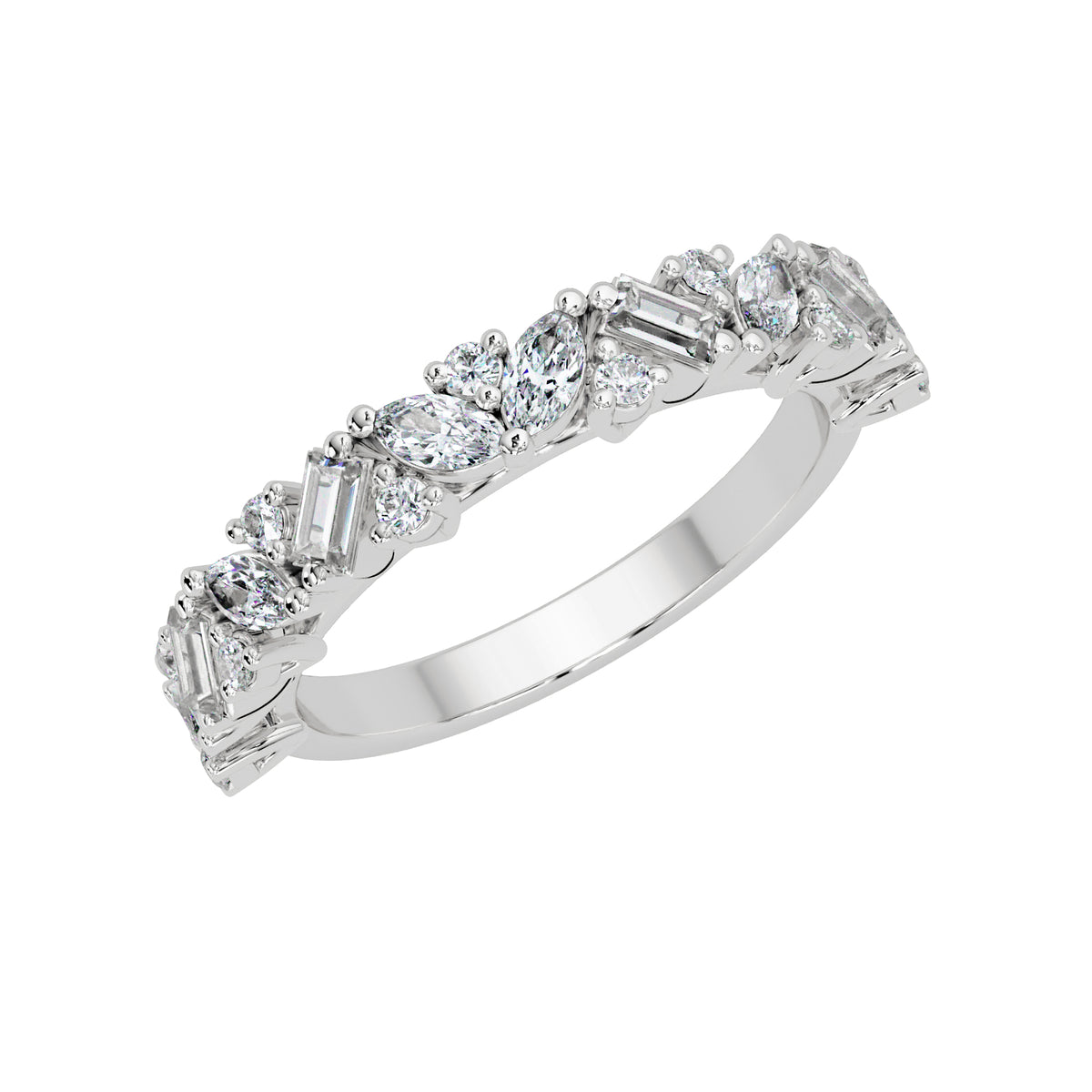 0.70 Ct Marquise, Baguette & Round Lab-Grown Diamond Band Ring - 925 Sterling Silver