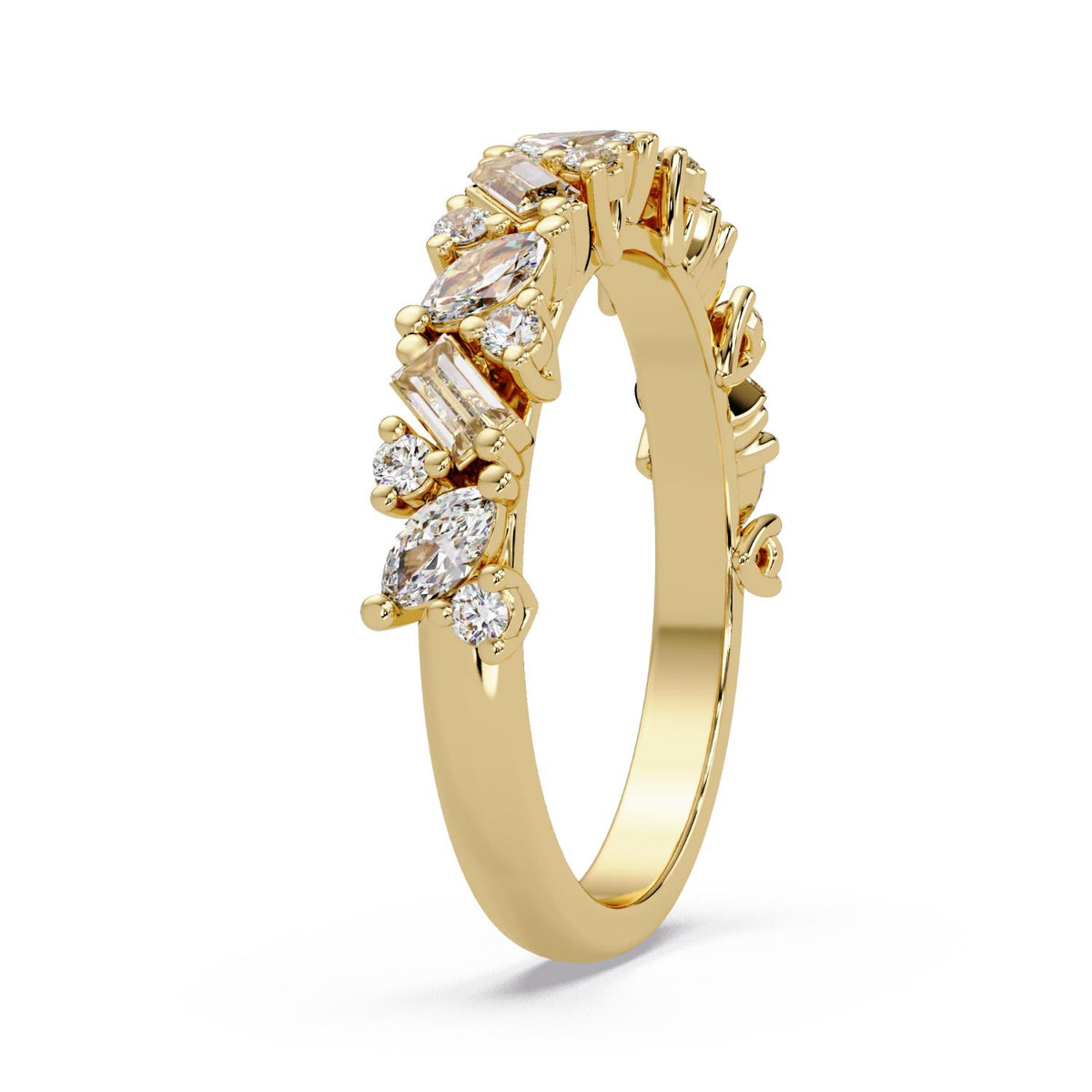 0.70 Ct Marquise, Baguette & Round Lab-Grown Diamond Band Ring - 925 Sterling Silver