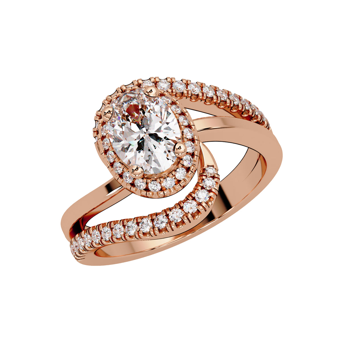 1.15 Ct Oval Lab-Grown Diamond Halo Bypass Ring - 925 Sterling Silver