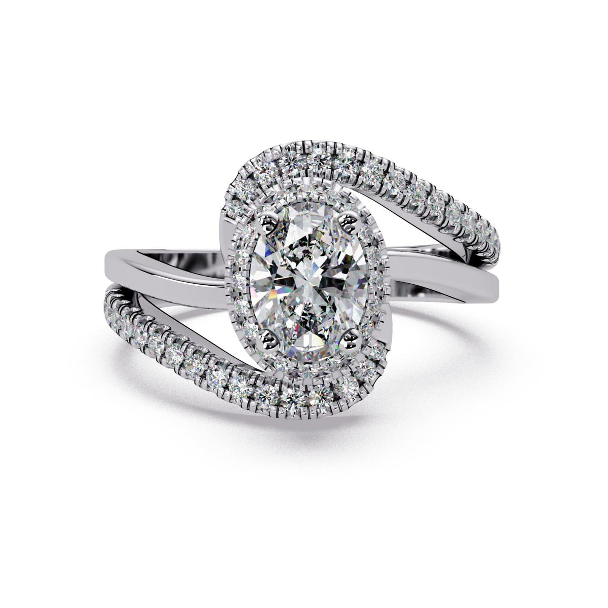 1.15 Ct Oval Lab-Grown Diamond Halo Bypass Ring - 925 Sterling Silver
