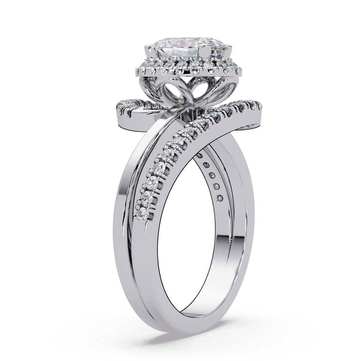 1.15 Ct Oval Lab-Grown Diamond Halo Bypass Ring - 925 Sterling Silver