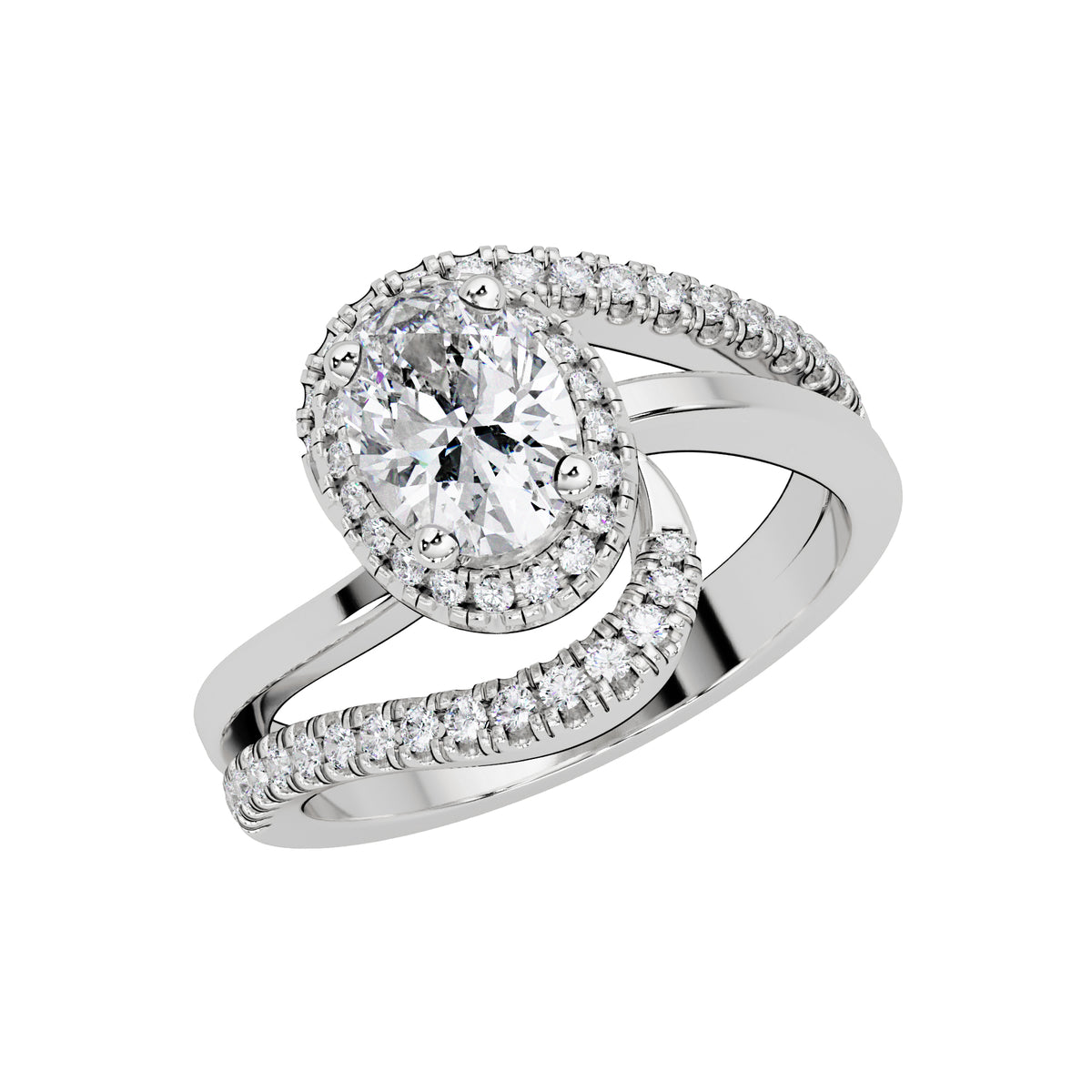 1.15 Ct Oval Lab-Grown Diamond Halo Bypass Ring - 925 Sterling Silver
