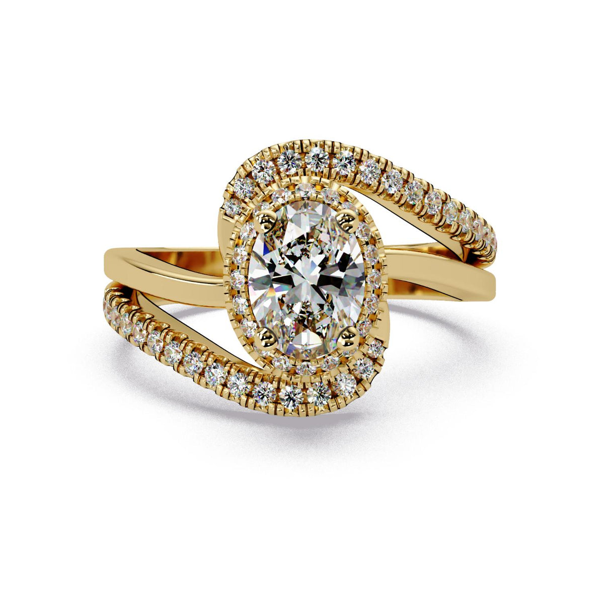 1.15 Ct Oval Lab-Grown Diamond Halo Bypass Ring - 925 Sterling Silver