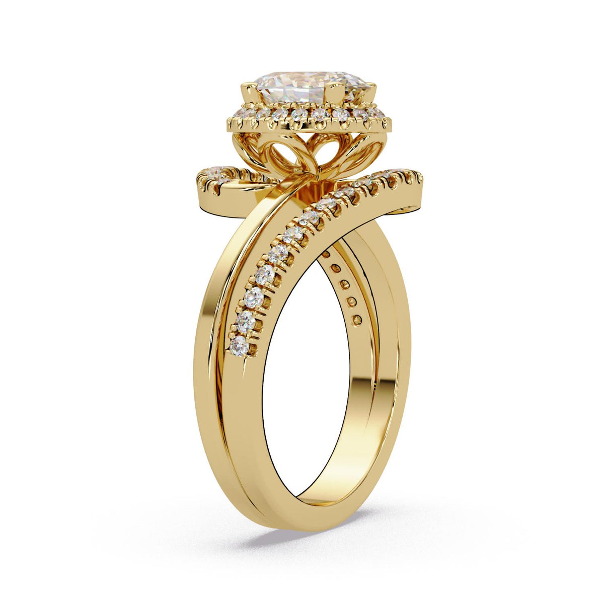 1.15 Ct Oval Lab-Grown Diamond Halo Bypass Ring - 925 Sterling Silver