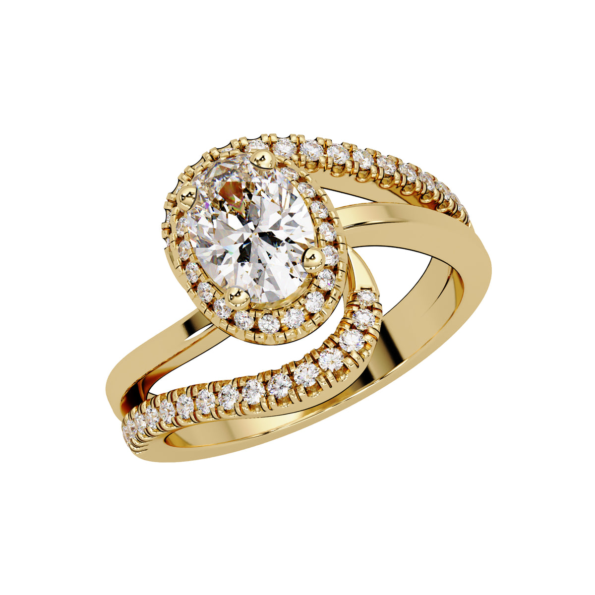 1.15 Ct Oval Lab-Grown Diamond Halo Bypass Ring - 925 Sterling Silver
