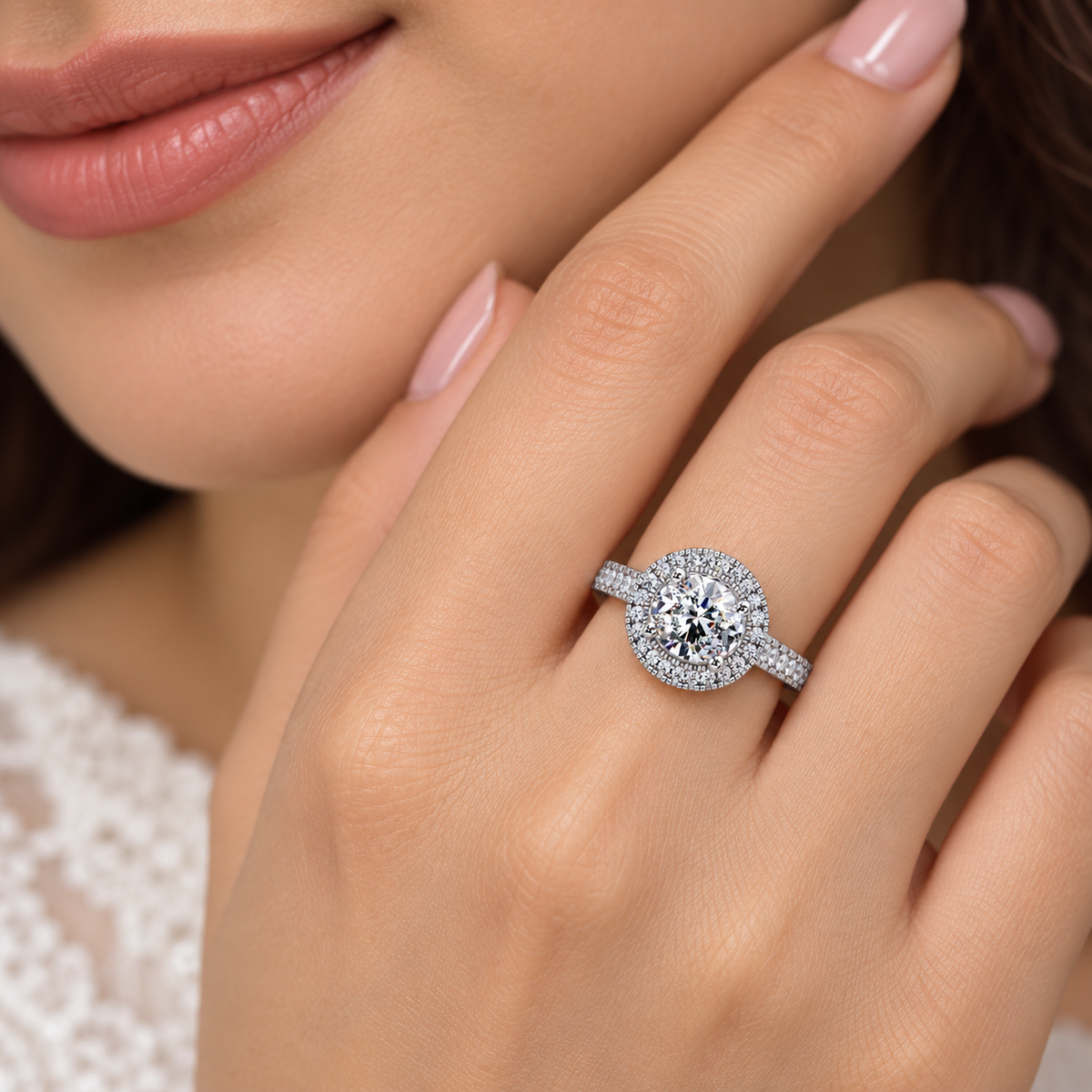 1.85 Ct Oval Lab-Grown Diamond Halo Engagement Ring - 925 Sterling Silver