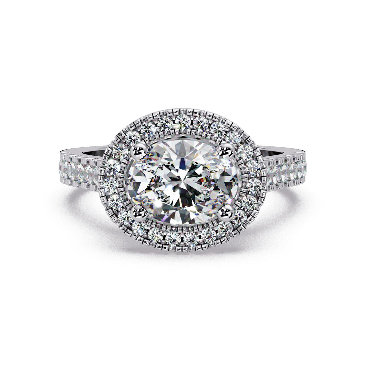 1.85 Ct Oval Lab-Grown Diamond Halo Engagement Ring - 925 Sterling Silver