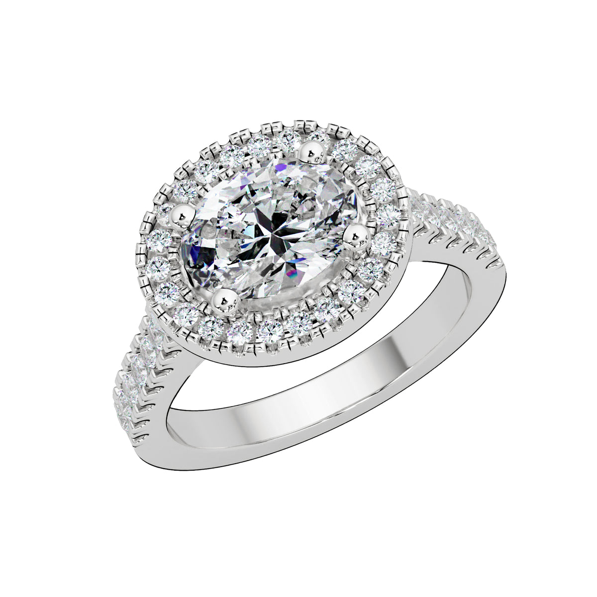 1.85 Ct Oval Lab-Grown Diamond Halo Engagement Ring - 925 Sterling Silver