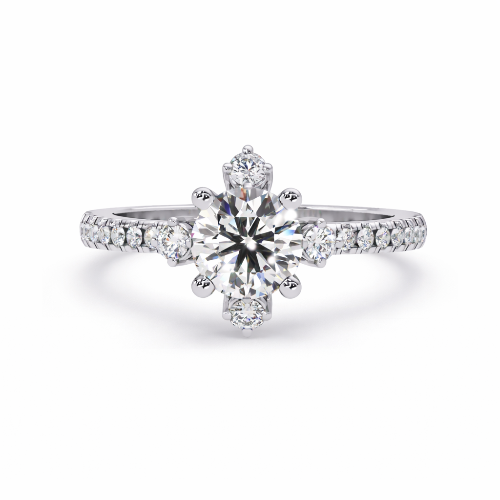 1.05 Ct Round Lab-Grown Diamond Solitaire Ring with Accents - 925 Sterling Silver