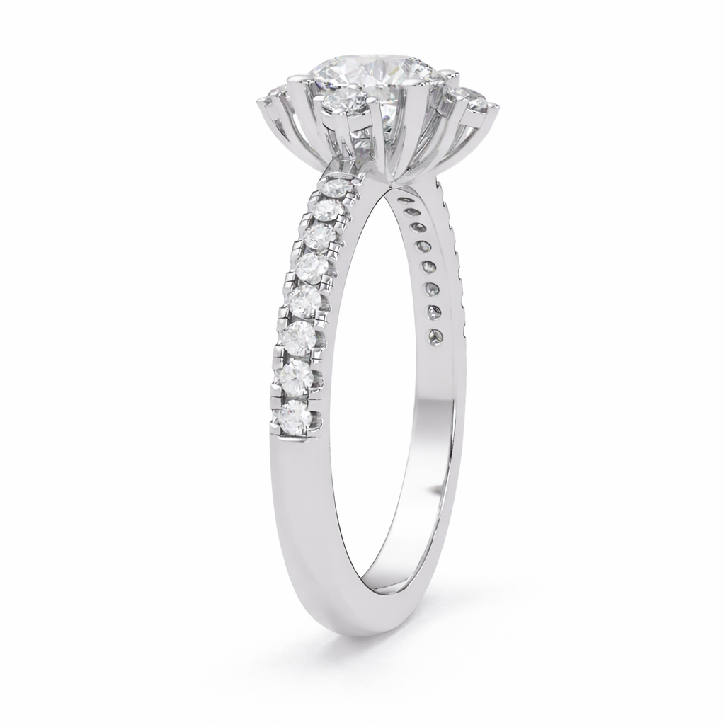 1.05 Ct Round Lab-Grown Diamond Solitaire Ring with Accents - 925 Sterling Silver