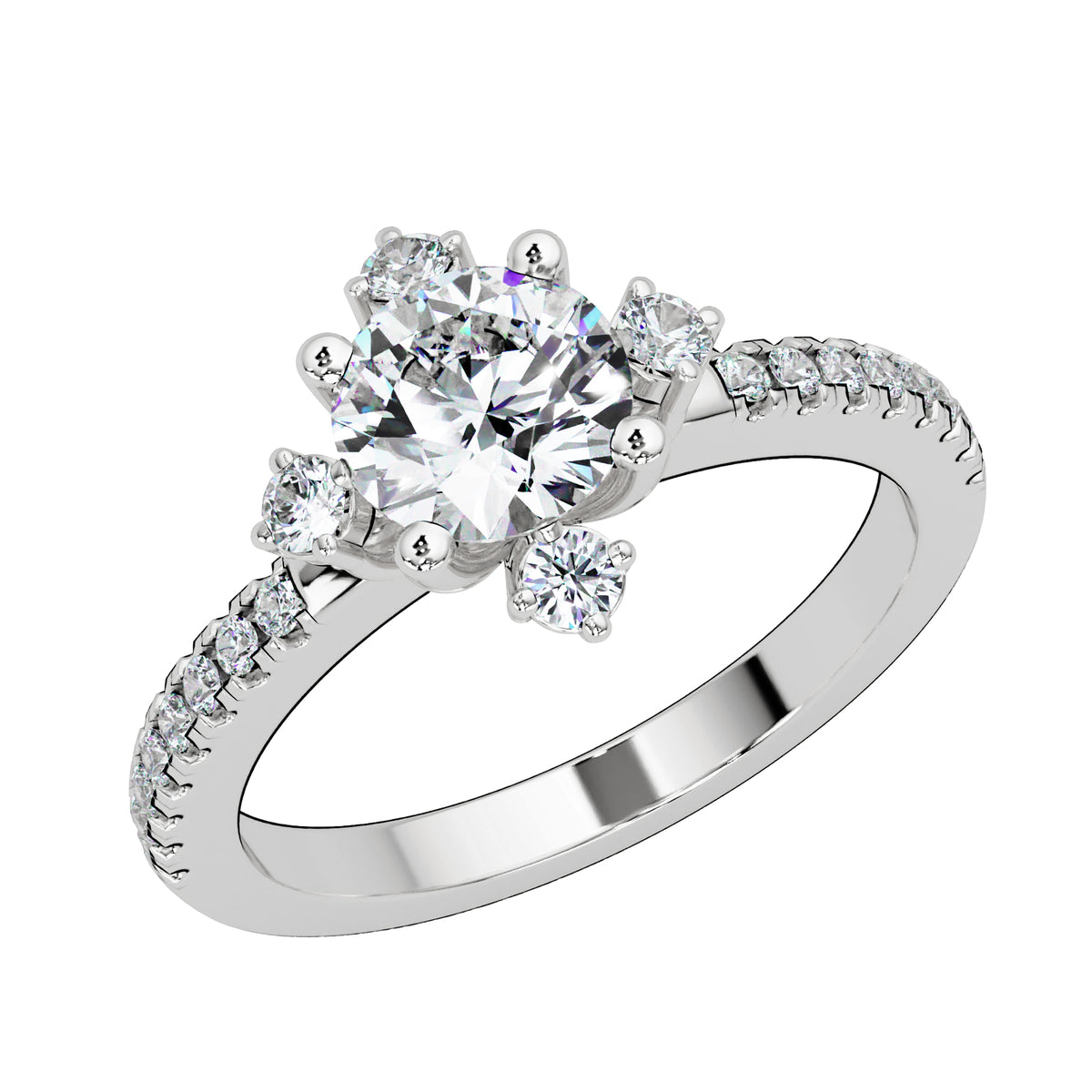 1.05 Ct Round Lab-Grown Diamond Solitaire Ring with Accents - 925 Sterling Silver
