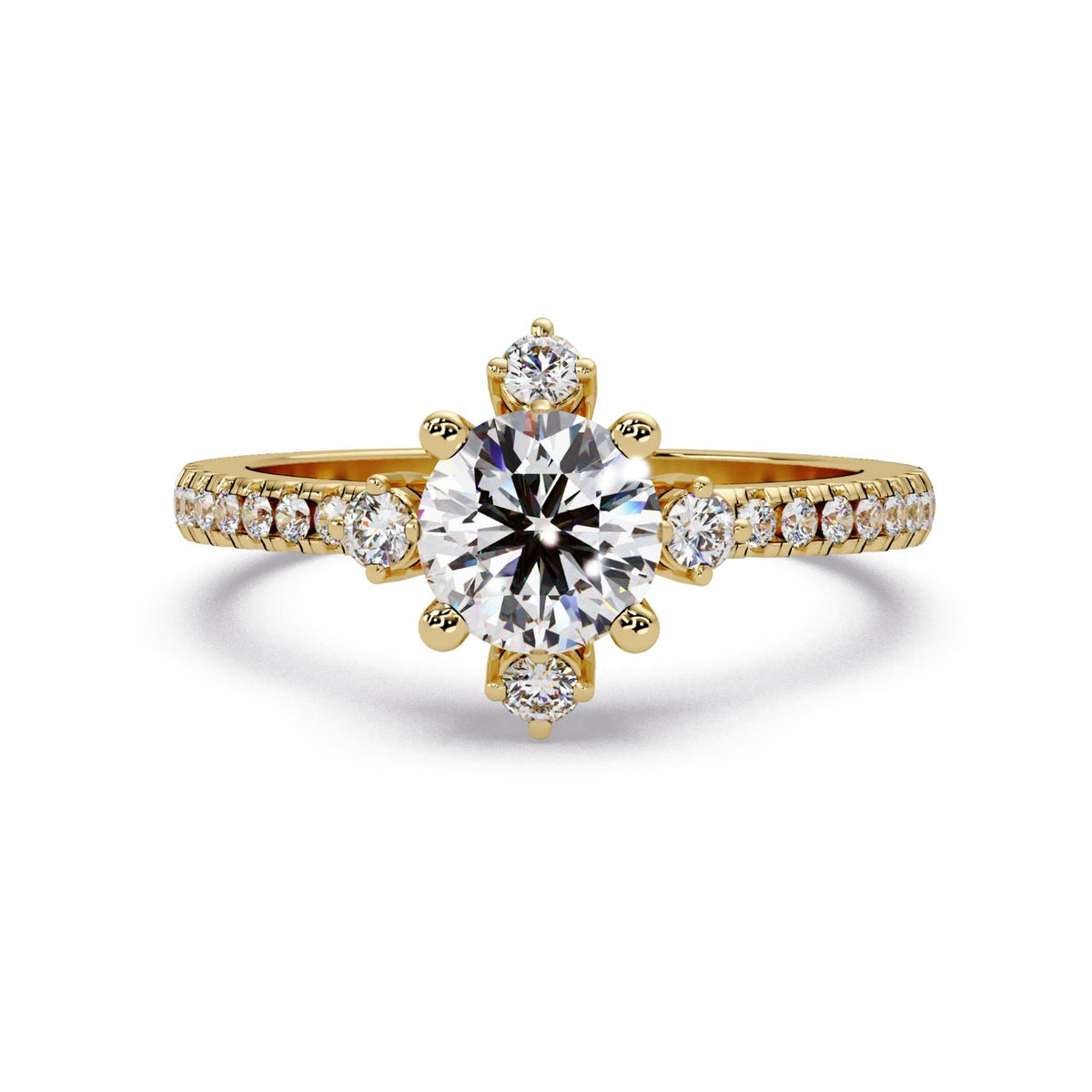 1.05 Ct Round Lab-Grown Diamond Solitaire Ring with Accents - 925 Sterling Silver