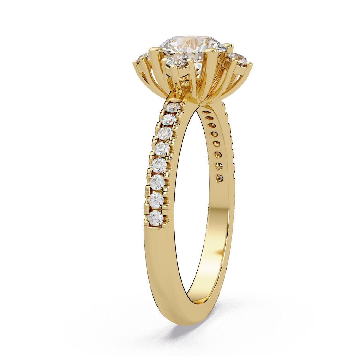 1.05 Ct Round Lab-Grown Diamond Solitaire Ring with Accents - 925 Sterling Silver