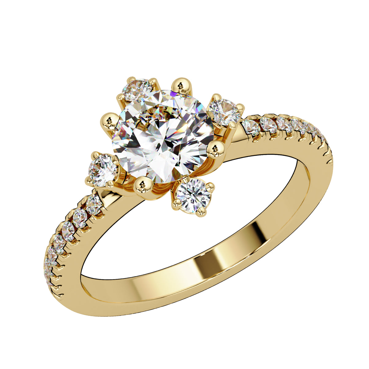 1.05 Ct Round Lab-Grown Diamond Solitaire Ring with Accents - 925 Sterling Silver