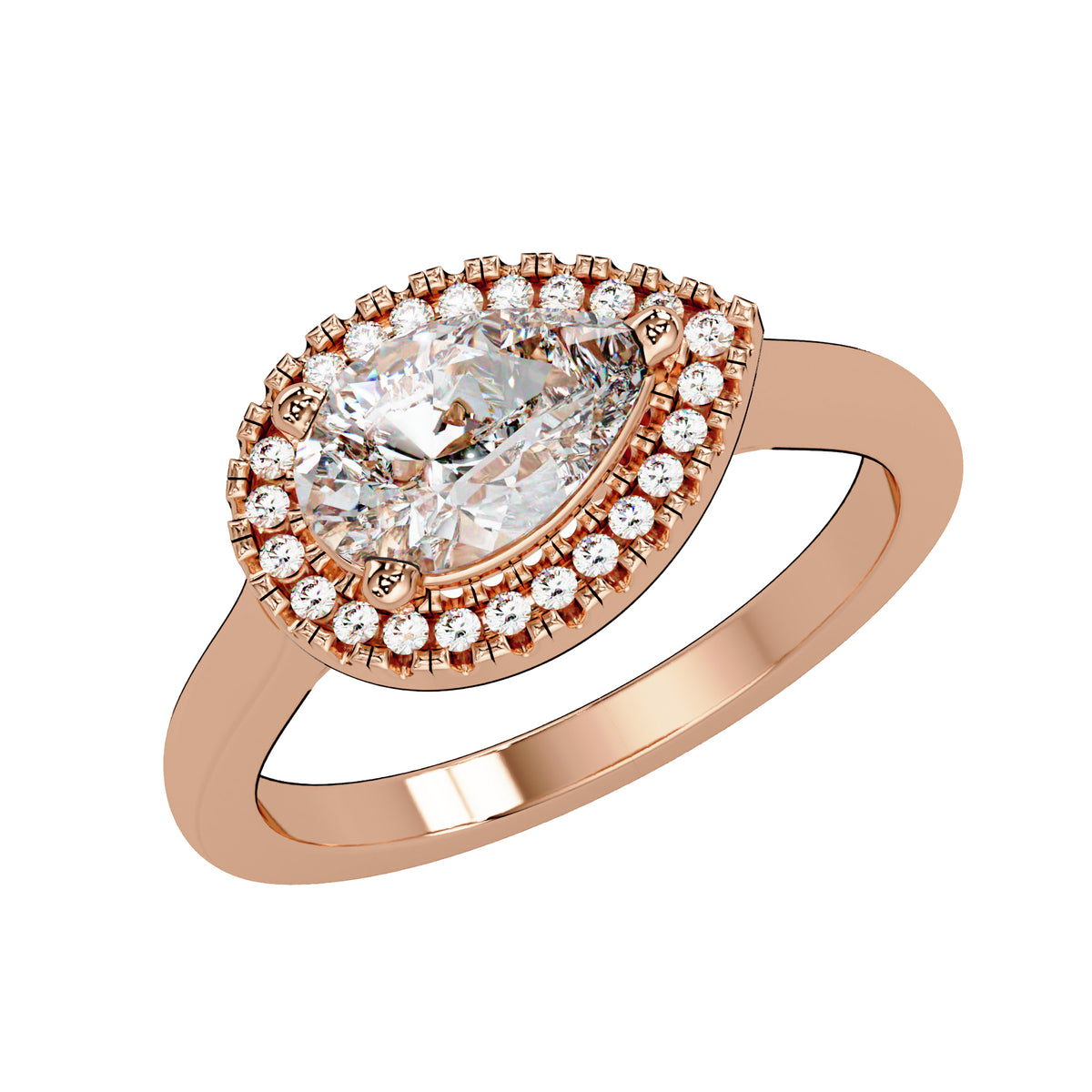 1.10 Ct Pear Lab-Grown Diamond East-West Halo Engagement Ring - 925 Sterling Silver
