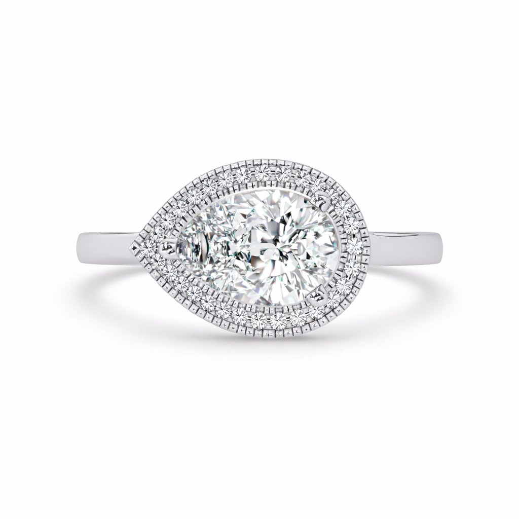 1.10 Ct Pear Lab-Grown Diamond East-West Halo Engagement Ring - 925 Sterling Silver